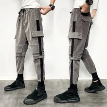 Зимние Мягкие вельветовые брюки мужские тонкие теплые модные контрастные цвета повседневные брюки мужские уличные дикие хип-хоп комбинезоны мужские