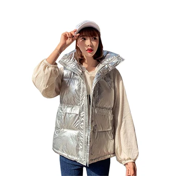 

2019 Autumn Winter Cotton Vest Women Casual Glossy Waistcoat Plus size Hooded Coat Female Sleeveless Warm Short Vest Jacket