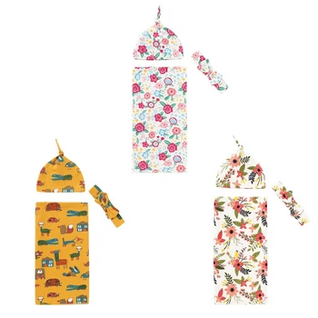 

Autumn Baby Boy Girl Swaddle Blanket Quilt Shower Infant Cotton Sleeping Bag Headband Hat New Arrivals