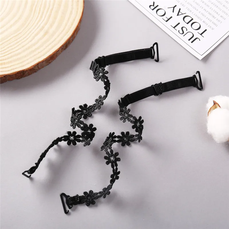2Pcs/set Bra Invisible Hollowed Lace 3D Flower Shoulder Straps Anti Skid Black Beige Shoulder Strap Women's Clothing Accessories