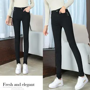 

Ff6058 2019 new autumn winter women fashion casual Denim Pants Plus cashmere thickening warm ripped jeans for women womens