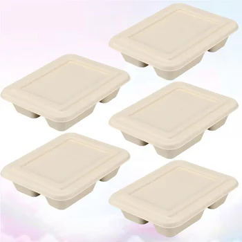 

5PCS 800ML Disposable Pulp Lunch Box Biodegradable Takeout Containers Eco-friendly Doggy Boxes with Lid for Home Kitchen (Three