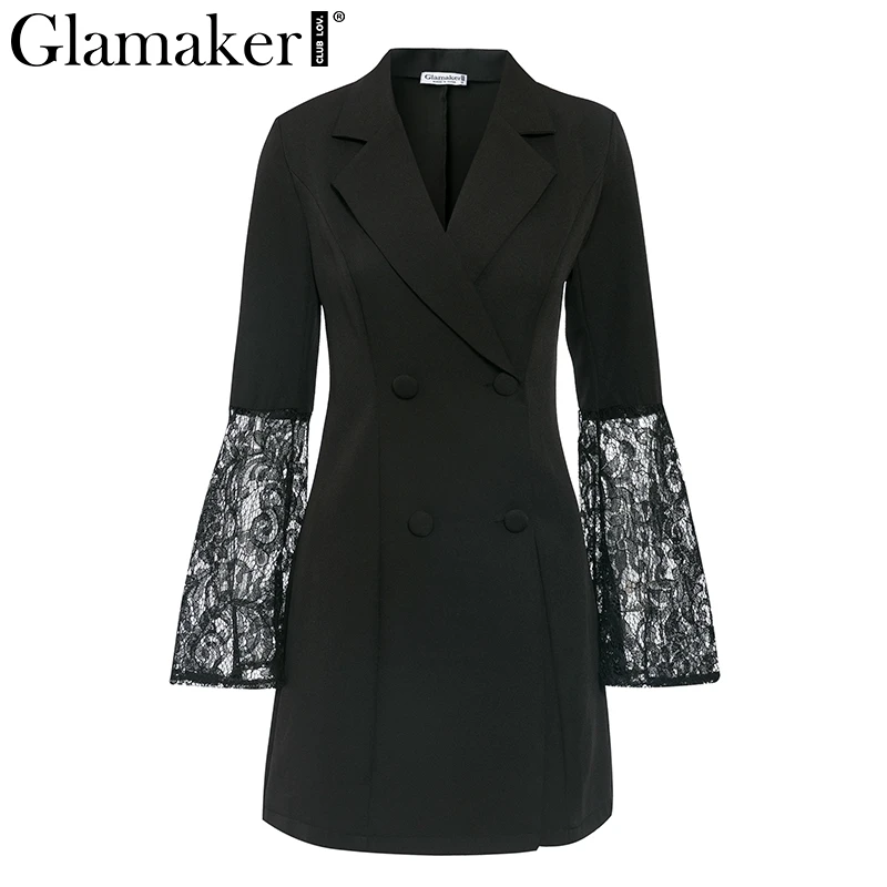 Glamaker, сексуальное кружевное лоскутное платье-блейзер для женщин, Ретро стиль, с расклешенными рукавами, черное платье, Клубные, вечерние, Осенние, короткое платье, элегантное, vestidos