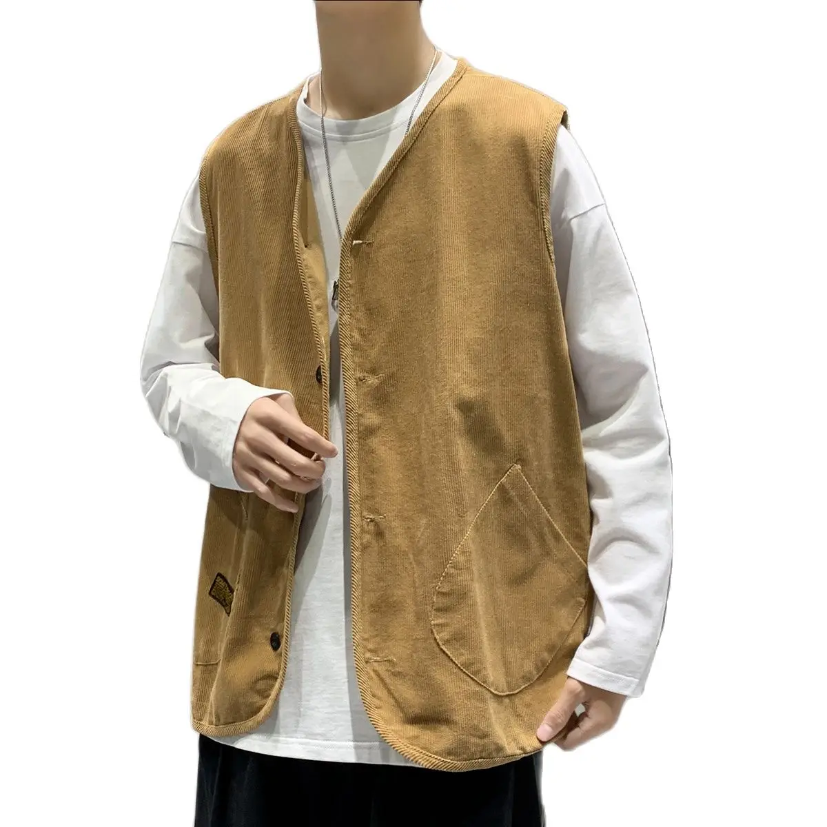 

2021 New Teen Vest Men's Loose Large Size Hong Kong-Style Casual Vest Outer Wear Casual Loose-Fit Size Solid Color Male M-5XL