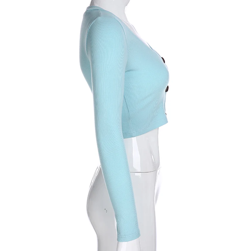Rockmore Bodycon V шеи Женская футболка с длинным рукавом Femme Осень Корея Harajuku элегантные офисные Топы Футболки с пуговицами верхняя одежда