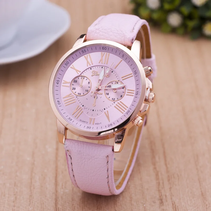 

Wechat Business Hot Selling Geneva Three-Eyed Double Layer Letter Decoration Roman Numerals Belt Watch