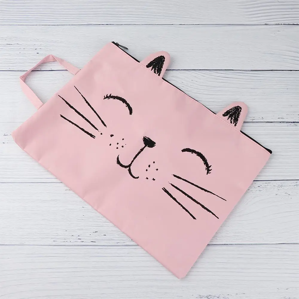 Pink Модная Милая кошка А4 Холщовая Сумка На Молнии тканевая папка для документов записная книжка для хранения продукта бумажная хранения школьные офисные принадлежности - Цвет: Pink