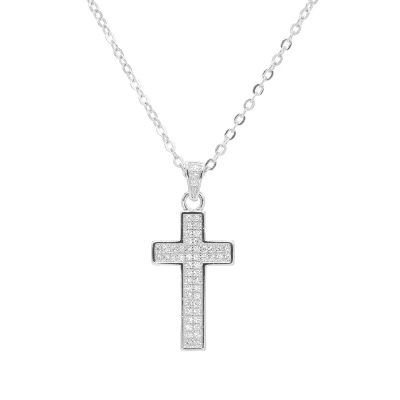 White Gold Necklace Juya DIY Религиозные поставки ювелирных изделий микро проложить Циркон Подвески в форме Креста для ручной работы Иисуса христианского изготовления ювелирных изделий - Окраска металла: White Gold Necklace