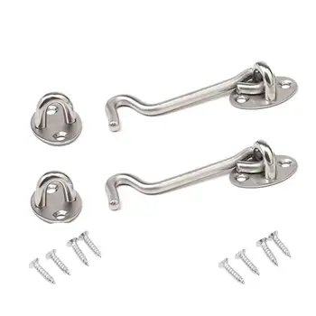 

Stainless Steel Window Door Buckle Cabin Hook Eye Latch Lock Silent Holders