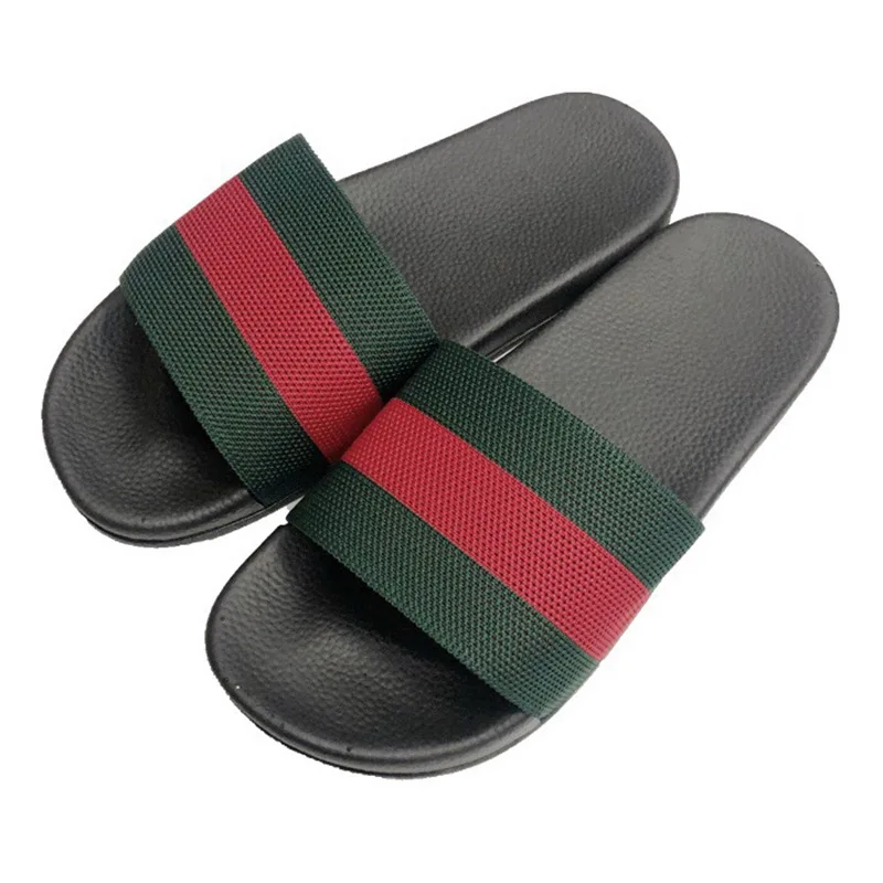 Korean Couple Slippers Non-Slip Rubber Sole Comfortable Stripe Women's Slippers Men Shoes Outdoor Flat With Beach Home PVA Sole