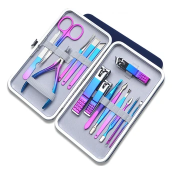 

7-18pcs colorful stainless steel nail clippers set olecranon manicure pliers Professional nail clipper Kit Manicure Beauty Tools