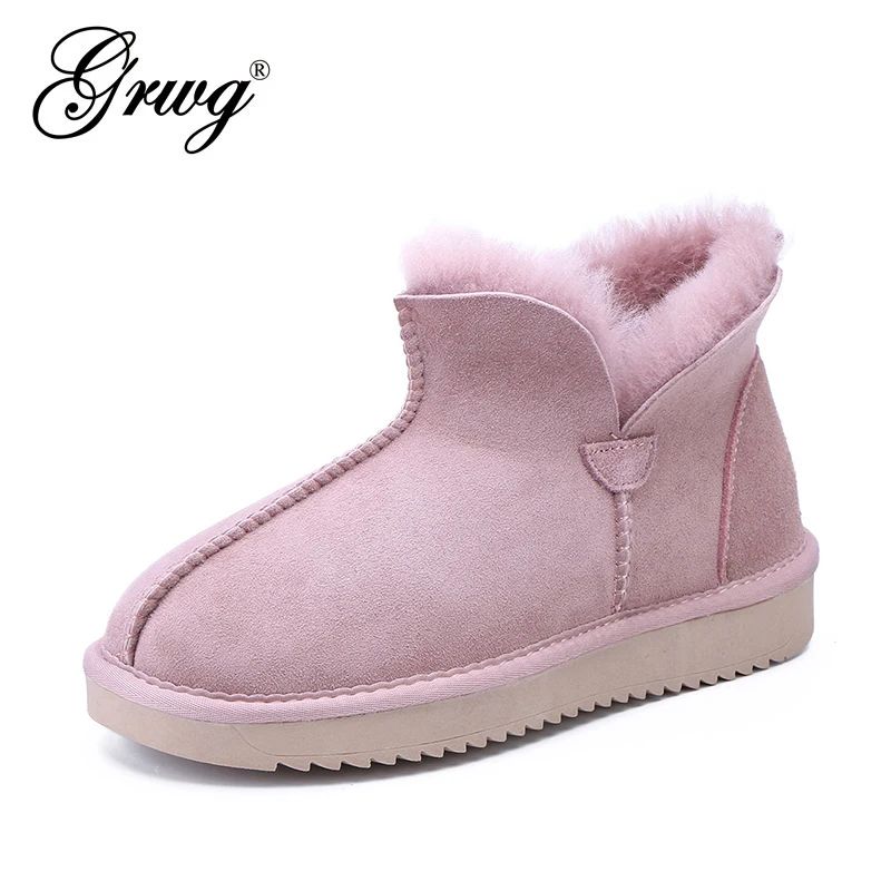 

GRWG sheepskin leather women boots 100% natural fur lined winter ankle snow boots for women fashion short basic winter shoes