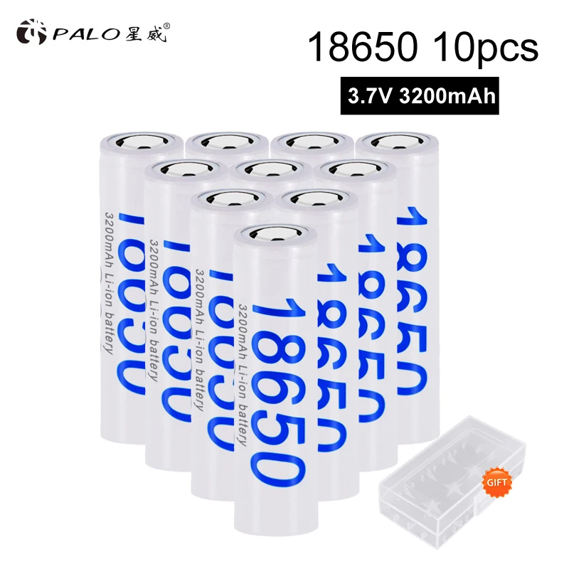 Оптовая продажа 10 шт./лот 18650 батарея PALO 3200mAh литиевая 3 7 V аккумуляторная для