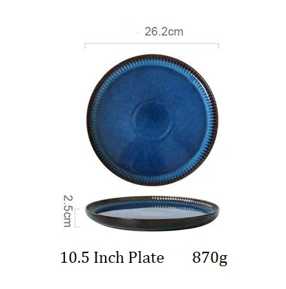 10.5 Inch Plate Скандинавский стиль керамическая круглая синяя полосатая плоская тарелка домашнее блюдо в стиле вестерн паста стейк десертный ужин тарелка - Цвет: 10.5 Inch Plate