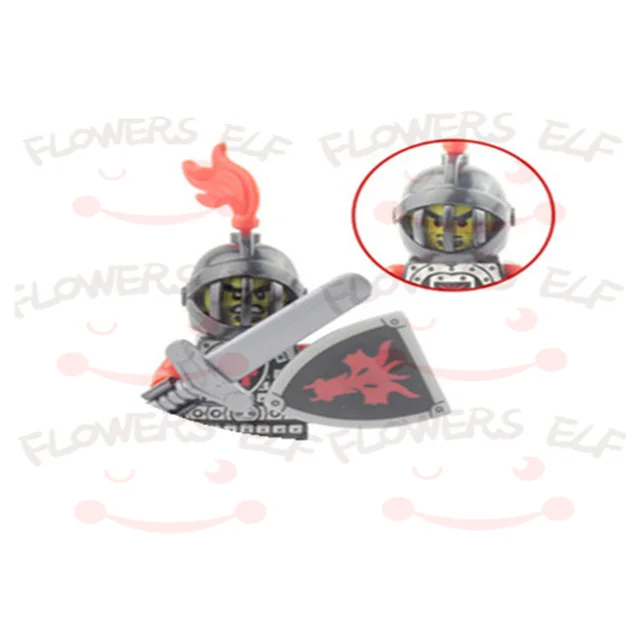 1PCS Blue Lion Red Green Dragon Knight Mini Two-person Villain Middle Age Assembling Building Blocks Children'sToy Medieval Knig 9804D