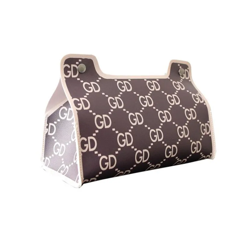 Fashion Letter Pattern Leather Tissue Box Removable Tissue Holder Napkin  Storage Bag for Car Household Toilet Living Room Use