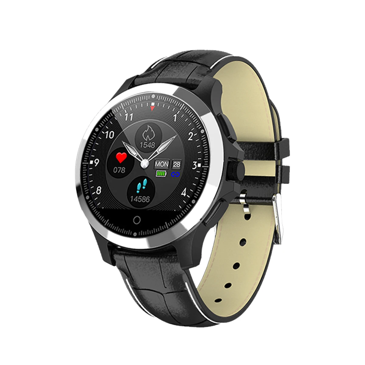 W8 Смарт часы полноэкранный цветной экран ЭКГ и PPG IP67 спортивный секундомер для Android iOS кровяное давление сердечный ритм фитнес - Цвет: Silver Black Leather