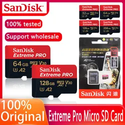 SanDisk tarjeta de memoria Micro SD Extreme Pro, 100% GB, 256GB, 64GB, U3 V30, tarjeta TF A2 Flash, 32GB, para cámara de Dron, 128 Original