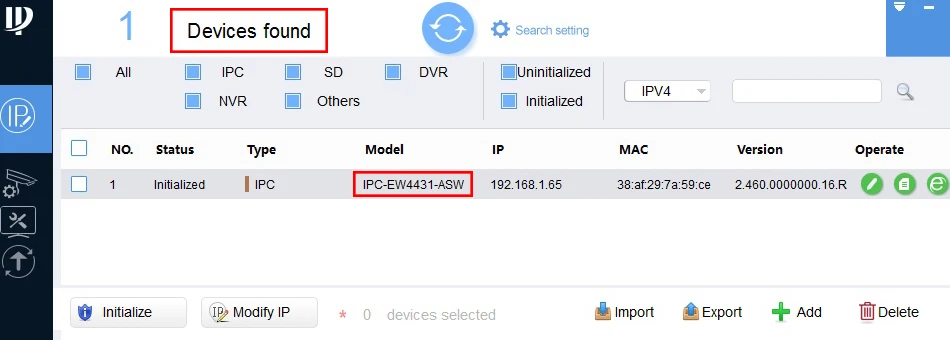 1.devices found