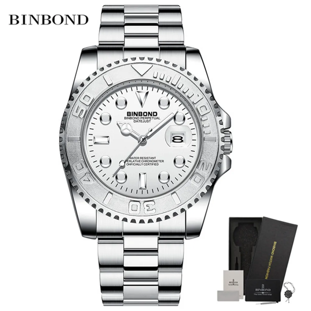 BINBOND Top Brand Luxury Fashion Men Watches Luminous Calendar Waterproof Stainless Steel Watch Quartz Business Wristwatch 