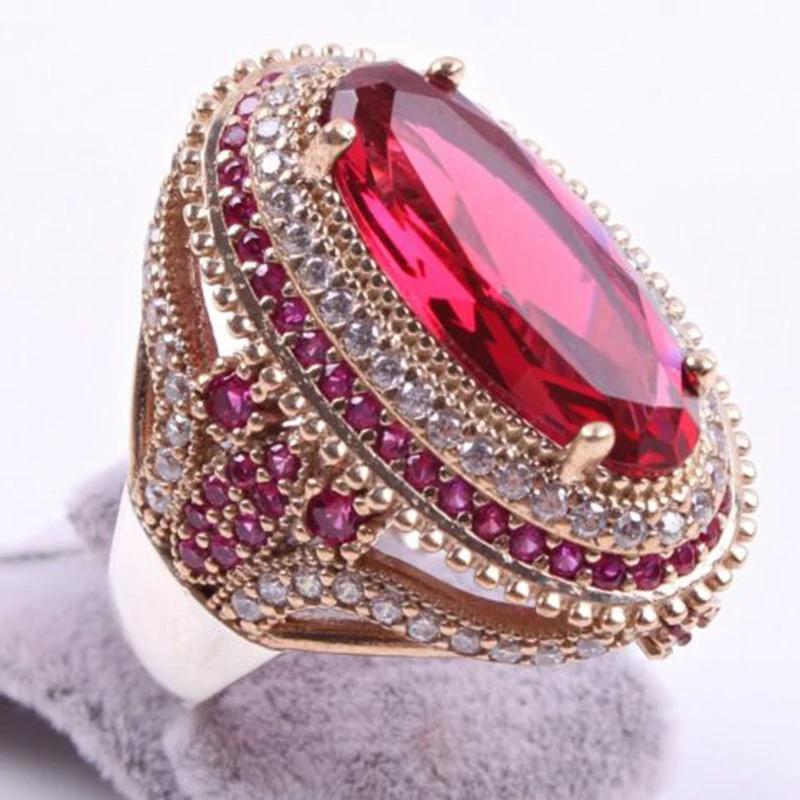 

Popular Exaggerated Mosaic Egg Rings Fashion Red Color Zircon Lady Rings Hip Hop Rock Jewelry Z3M397