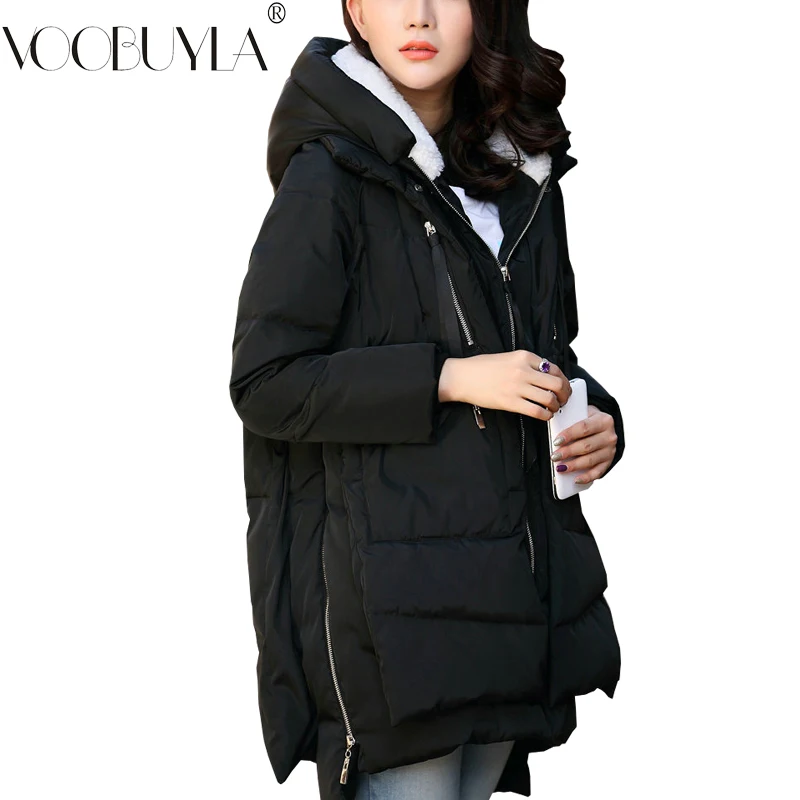 Женские зимние пальто больших размеров 5XL, модные однотонные Длинные парки с большим карманом, женские новые пуховики с капюшоном, утепленная хлопковая куртка для женщин