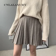 Элегантная трикотажная короткая юбка Женская высокая талия A line Женская плиссированная юбка осень зима милые розовые женские юбки Saia