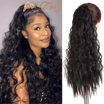 

TALANG 24" Long Wavy Wrap Around Clip In Ponytail Hair Extension Heat Resistant Synthetic Natural Wave Pony Tail Hair