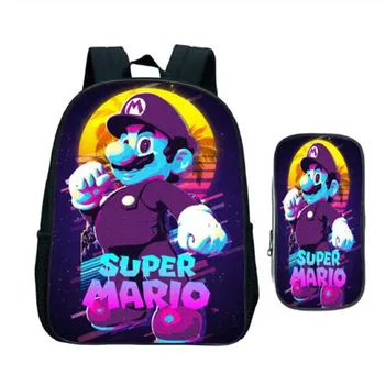 

New Children Super Mario Smash Bros Schoolbag Kids Cartoon Anime Kindergarten Backpack Bookbag Gift (2pcs Set /rucksack+Pen Bag)