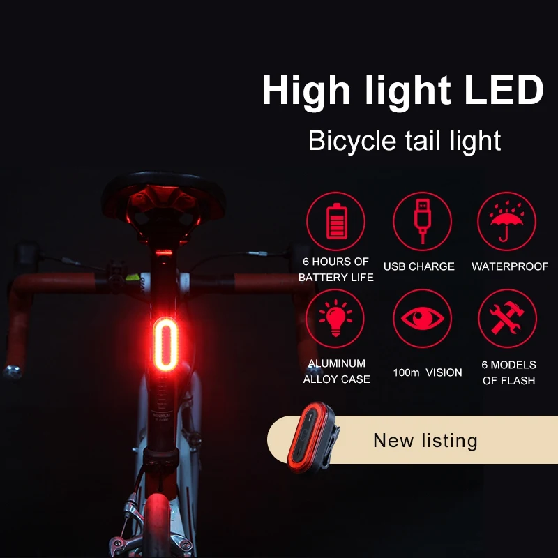 USB Перезаряжаемый велосипедный задний светильник, велосипедный светодиодный задний светильник, задний фонарь, Предупреждение ющий знак, мигающий светильник, Аксессуары для велосипеда