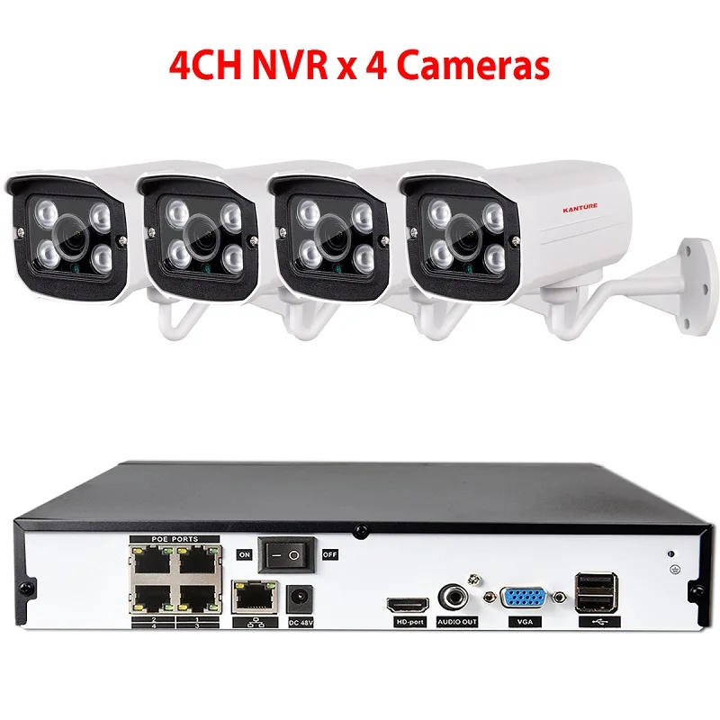 4CH DVR x 4 Camera KANTURE H.265+ 8CH 4CH 5MP POE CCTV NVR система 3MP аудио Антивандальная система безопасности/наружная POE ip-камера видеонаблюдения - Цвет: 4CH DVR x 4 Camera
