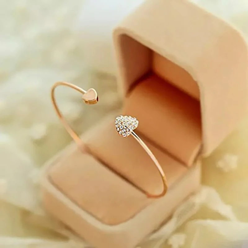 Gold heart Женский модный браслет в форме сердца, Женский Открытый браслет из розового золота, небольшой свежий элегантный Браслет-манжета, ювелирные изделия S93006 - Окраска металла: Gold heart