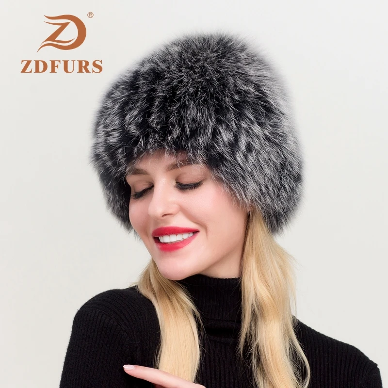 ZDFURS* женская зимняя шапка из натурального меха лисы эластичная теплая мягкая пушистая шапка из натурального Лисьего меха качественные меховые шапки-бомберы из натурального Лисьего меха