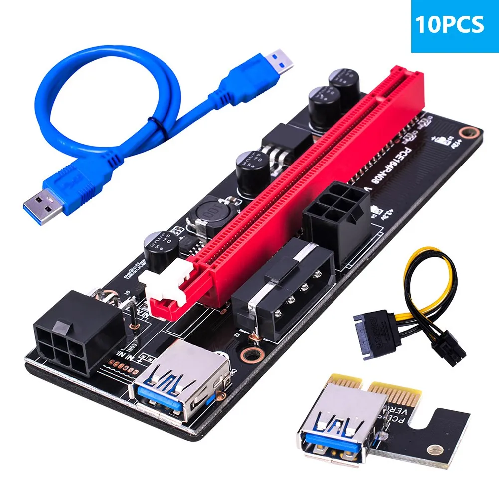 10/5/1 шт. новейший VER009 USB 3.0 PCI-E райзер 1X до 16X расширитель адаптер карта SATA 15Pin 6 Pin
