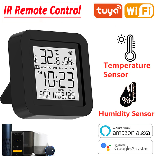 Temperature Humidity Sensor & IR Remote Control Smart Home Tuya LCD Detector Wireless Thermometer For AC TV Alexa Google