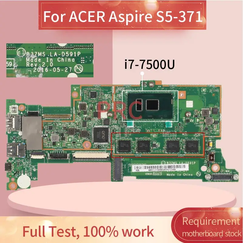 

For ACER Aspire S5-371 i7-7500U Notebook Mainboard LA-D591P SR2ZV Laptop Motherboard