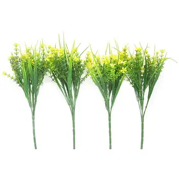 

4pcs Flowers Plants Faux Plastic Shrub Bouquet Simulation Greenery Bushes Indoor Outside Home Garden Office Wedding Decor