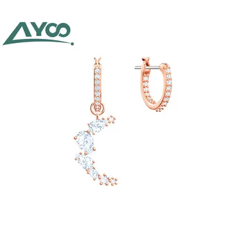 

AYOO High Quality SWA Rose Gold Asymmetric Design Crystal Moon Earrings Simple and Beautiful Earrings