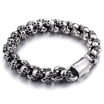 

Vintage Skull Stainless Steel Men Black Retro Custom Friendship Bracelet Fashion Accessoires Jewelry