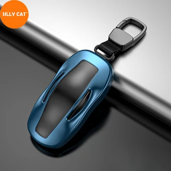 

Metal Car Keychain Remote Car Key Case Cover Holder Chain Fob Suitable for Model 3 Model S Key Case Car Decoration Modification