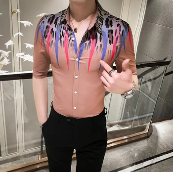 

Hawaiian Shirt Men Personality Leopard Print Short Sleeve Blouse Tide Fashion Party Dress Shirts Male Summer New 2020