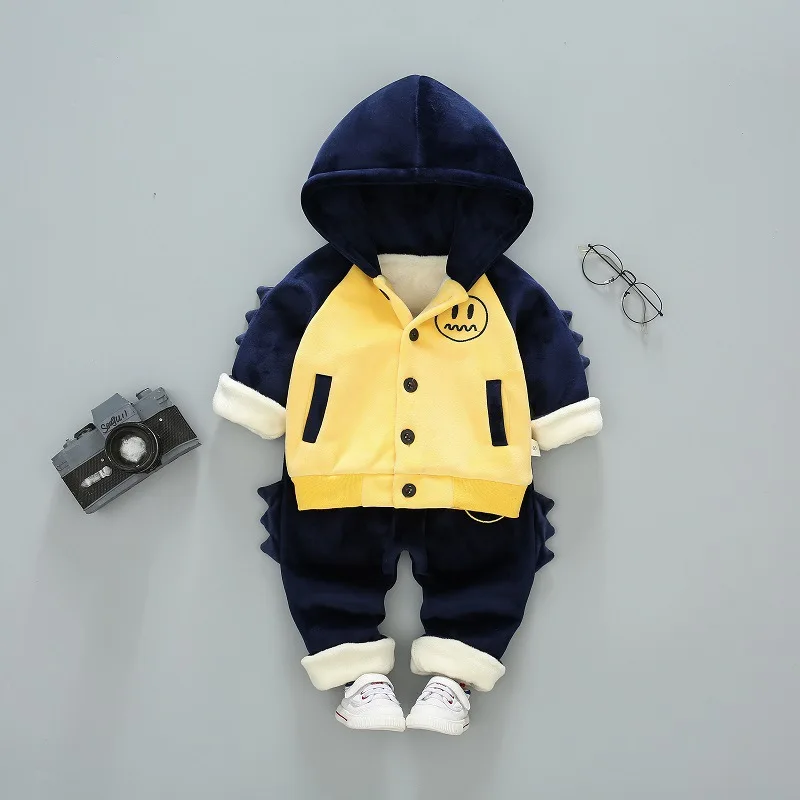 

2018 New Style Men And Women Children Children plus Velvet Two-Piece Hoodie Baby Autumn And Winter Tops Childrenswear Base Shirt