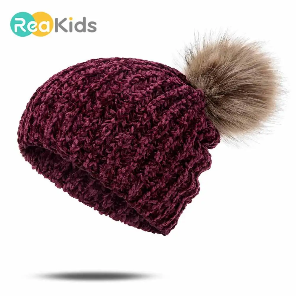 REAKIDS, милые зимние детские шапочки, плотная теплая детская шапка, осенняя теплая зимняя шапка для девочек и мальчиков, вязаные хлопковые шапки для девочек, детские шапочки