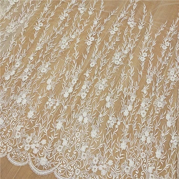 

New leaf branch embroidery tissu Sequin mesh fabric Wedding dress production DIY fabrics