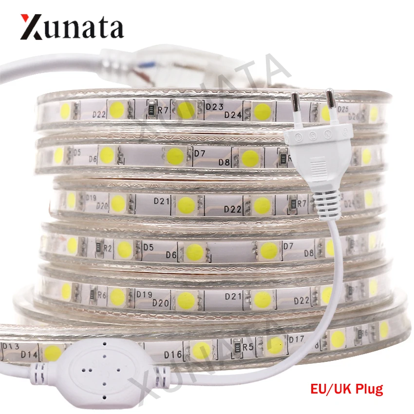 Светодиодная лента SMD5050 220 В 60 светодиодов/м гибкая светодиодная с