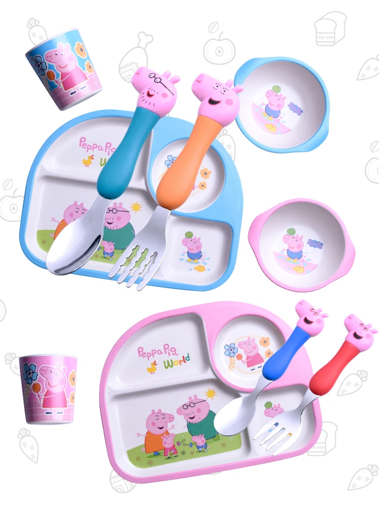 

New Original Peppa Pig Kids Cup Plate Spoon Cartoon Peppa Pig George Family Figure Cup Kid Babys Water Cups Children Kids Toys