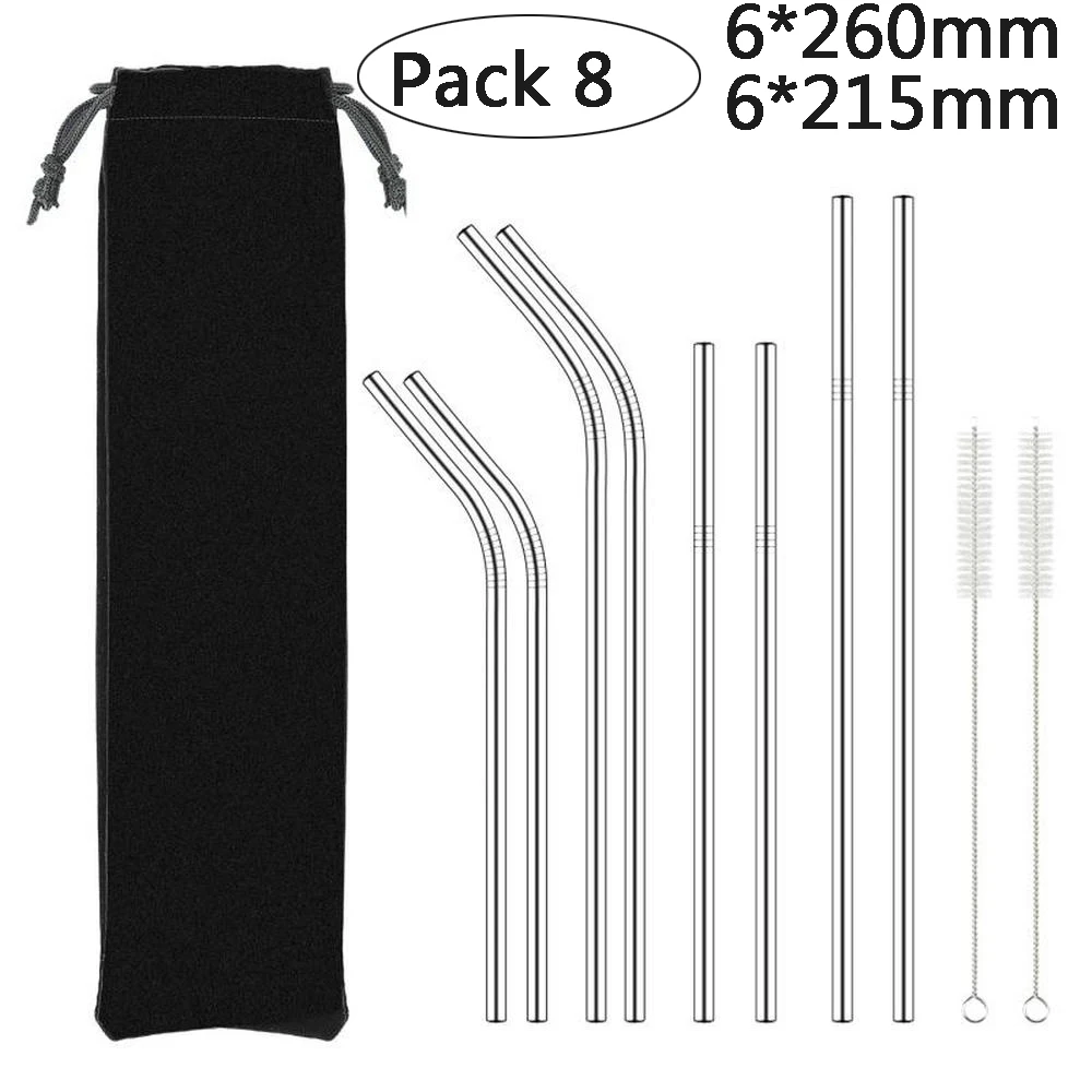 Pack8DC-2Brush-1Bag Fuhaihe Металл питьевой соломы 304 Нержавеющая сталь металлическая соломинка с чистящая щетка для кружек 20/30 унций бар вечерние аксессуар - Цвет: Pack8DC-2Brush-1Bag