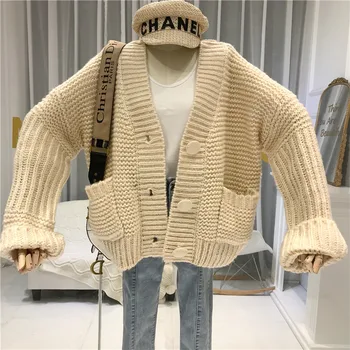 

2019 Winter Knit Sweater Female Single Breasted Pockets Fall Winter 2019 New Women Winter Top Korean Fashion Cardigan Female