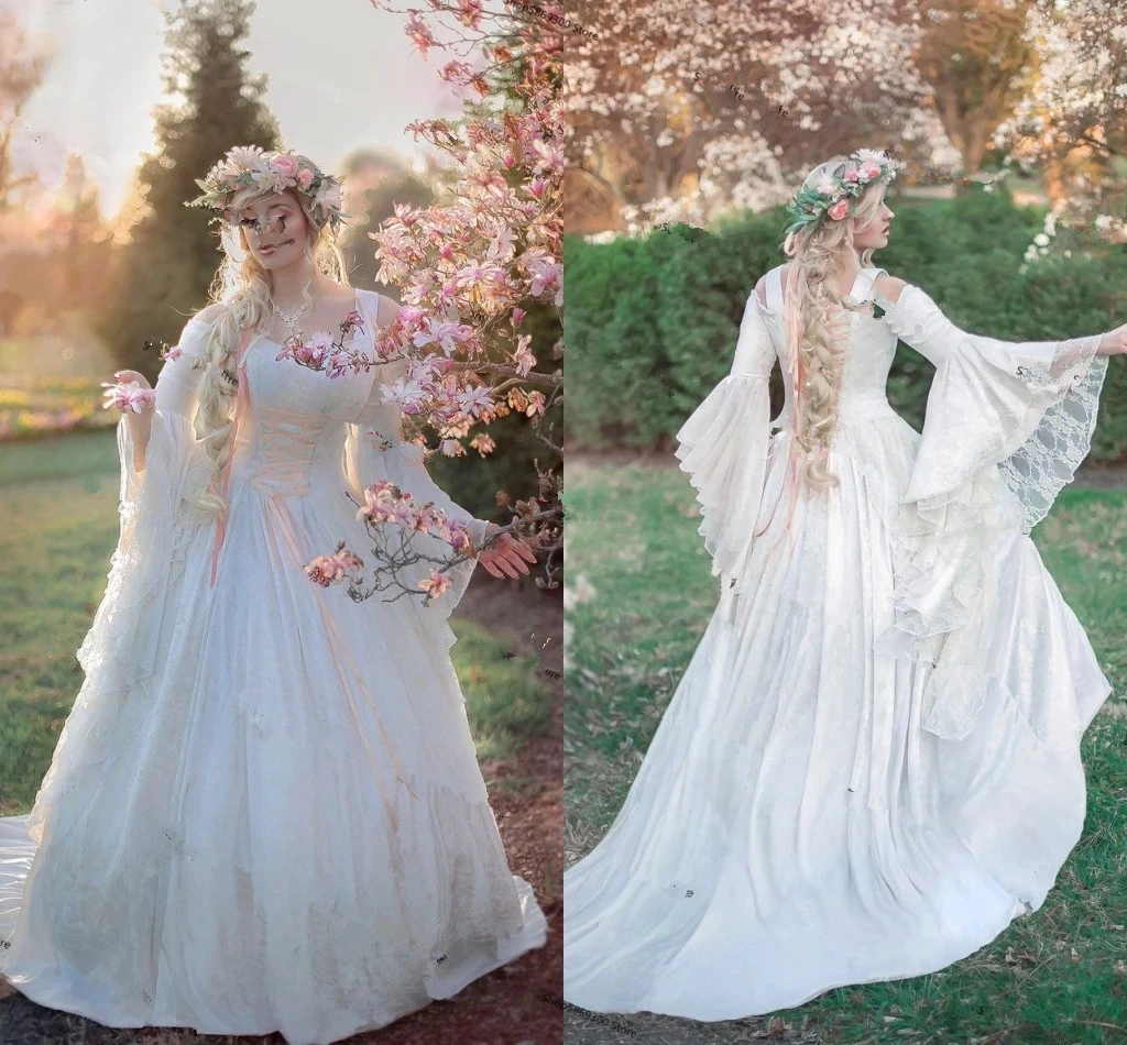 Ivory Fairy Vestidos De Novia medievales De encaje, con cordones, bohemio, fiesta, Novia, 2022|Vestidos de novia| AliExpress