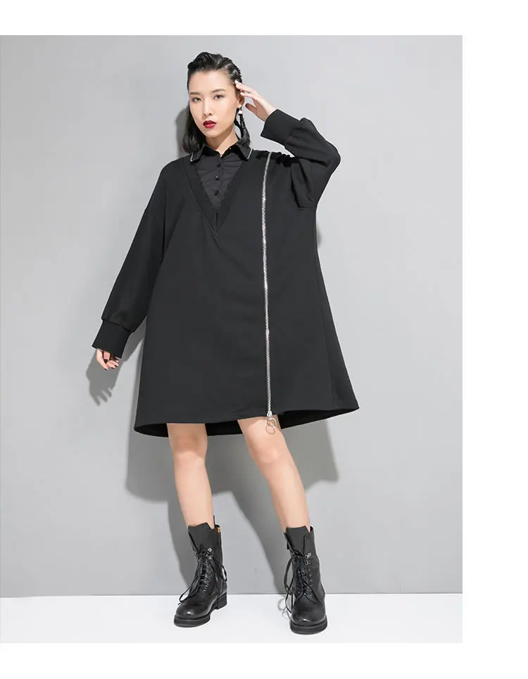 XITAO женский черный длинный свитер элегантный корейский модный элегантный отложной воротник осень ветер холодный ложный два предмета GCC1760